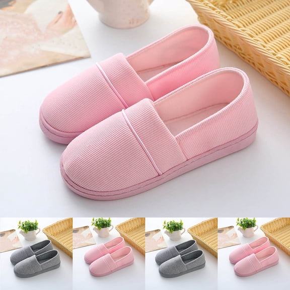 Women Autumn Winter Closed Toe Closed Back House Slippers Soft Non Slip Cushioned Flat Indoor Warm Footwear Pink 7.5-8.5(40)