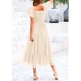 thumbnail image 2 of Vestido PRETTYGARDEN Midi de Tul con Fruncido y Mangas Abullonadas Beige S, 2 of 7