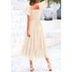 thumbnail image 2 of Vestido PRETTYGARDEN Midi con Fruncido, Tul y Mangas Abullonadas Beige M, 2 of 7