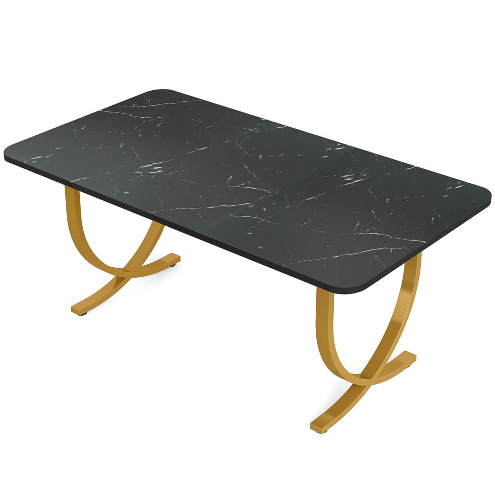 Yardi Yarda 63" Executive Desk, Faux Marble Computer Desk Meeting Table, Desk for Indoor, Black
