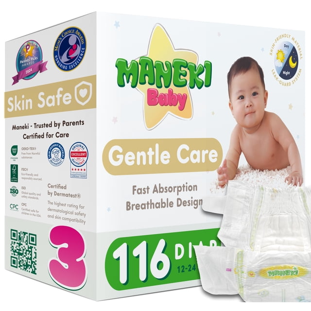 Pañales MANEKI Talla 3 Paquete de 116 Hipoalergénicos