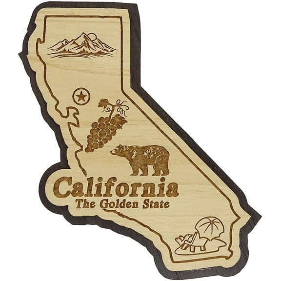 Printtoo California Map Souvenir Wooden Gift Collectibles Engraved Fridge Magnet