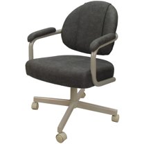 Swivel Metal Dining Caster Chair- M-70 - Dark Gray Fabric - Beige Frame