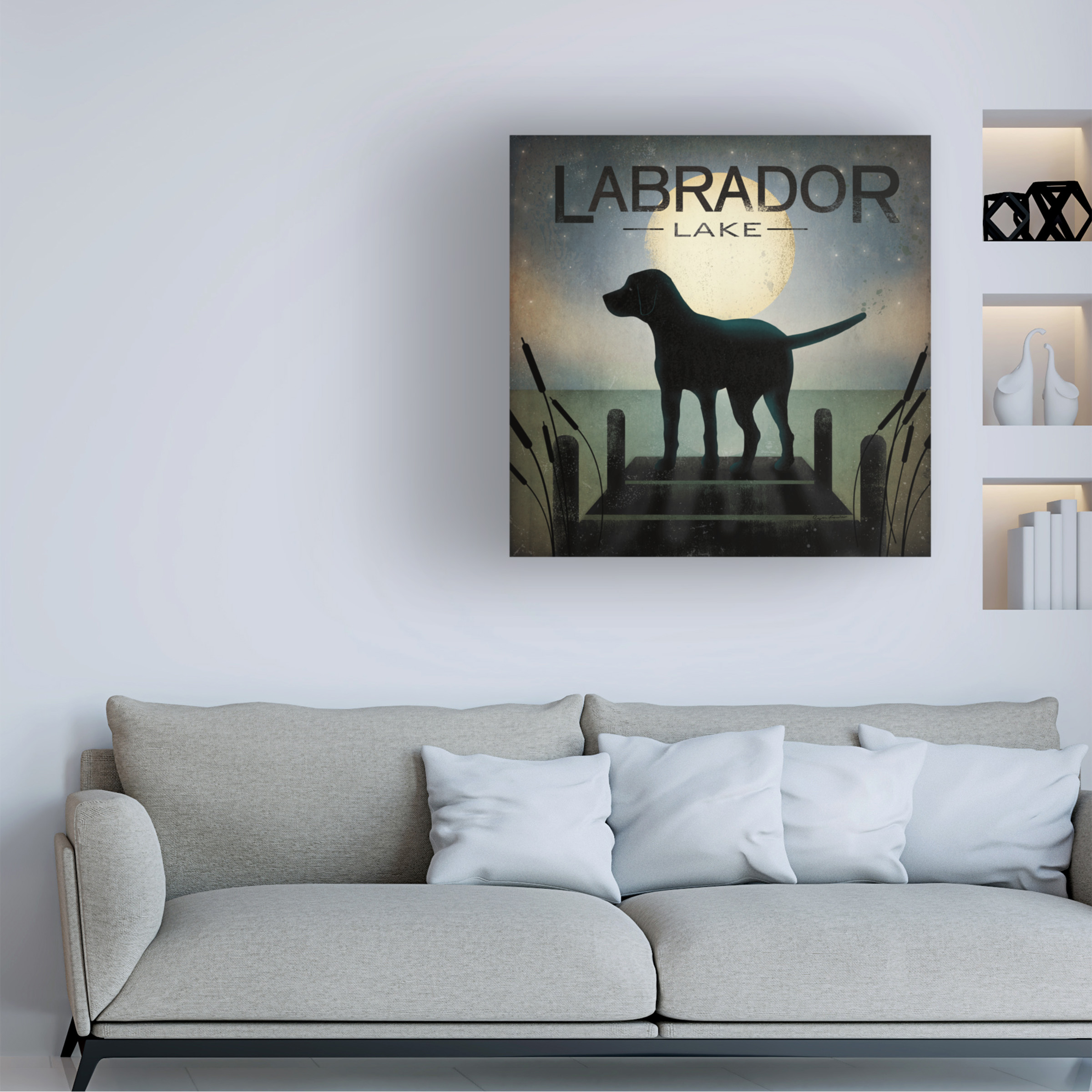 Trademark Fine Art 'Moonrise Black Dog - Labrador Lake' Canvas Art by Ryan Fowler