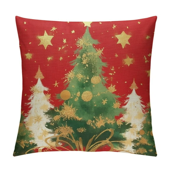 Patifu colorlife Green and Gold Merry Christmas Trees Snowflake Throw Pillow Cover, Seasonal Winter Holiday Cushion Case Decoration for Sofa Couch 22x22in