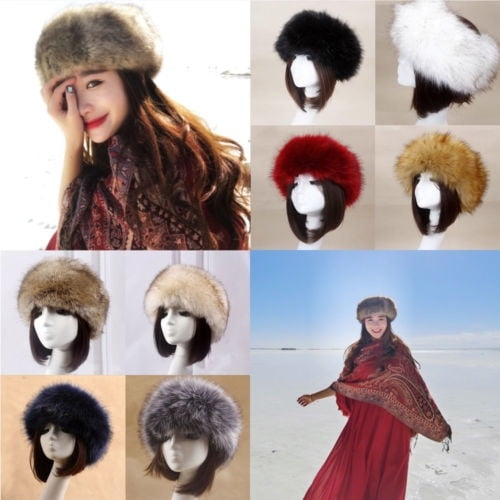 Charming-Life4U Wocharm Lady Hats Russian Faux Fluffy Fox Fur Headband Winter Earwarmer Ski Soft 