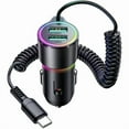 thumbnail image 1 of Chenchen 3.4A Car Phone Charger, Dual USB Car Charger Adapter with 5FT Type C Coil Charging Cable, Cigarette Lighter USB C Fast Charge for 16/15 Pro Max Plus/Samsung Galaxy/Pixel/Android Phones, 1 of 1