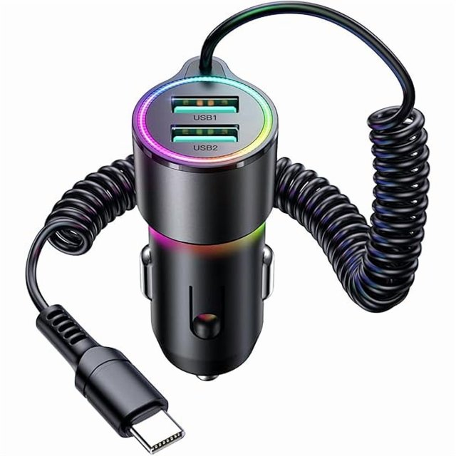Chenchen 3.4A Car Phone Charger, Dual USB Car Charger Adapter with 5FT Type C Coil Charging Cable, Cigarette Lighter USB C Fast Charge for 16/15 Pro Max Plus/Samsung Galaxy/Pixel/Android Phones