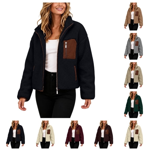 SAWOBUUN Womens Fuzzy Fleece Jacket Full Zip Sherpa Jacket Long Sleeve Casual Warm Teddy Coat with Pocket