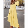 thumbnail image 6 of Women'S Boho Cotton Maxi Dress V-Neck Long Sleeve Flowy Beach Dress with Pockets and Buttons Light Yellow M, 6 of 9