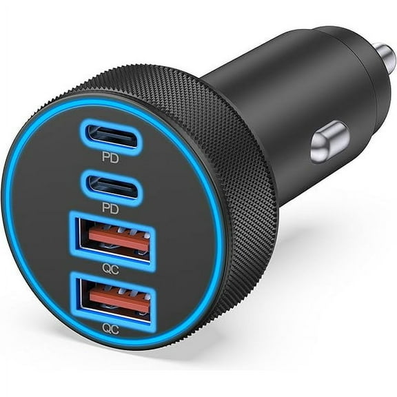 [4 in 1] USB C Car Charger, 4-Port 90W Super Fast Charging Cigarette Lighter Adapter, Dual 45W USBC & USB-A Multiport Car Phone Charger Accessories for iPhone 16e 16 15 14 13 12, iPad, Samsung Tablet