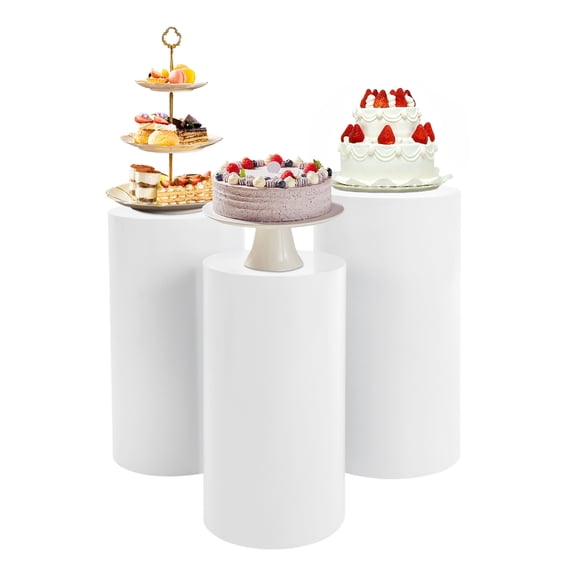 3-Pcs Round Cylinder Stands for Party, White Pedestal Stands for Display Cylinder Pedestal Stand Wedding Birthday Event Decor