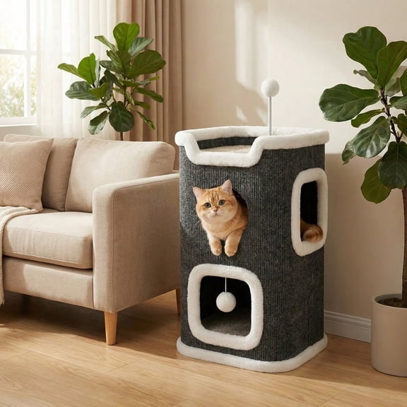 Multi-Level Cat Tree Tower and Condo with Sisal Scratching Posts, Plush Perch and Resting House for Indoor Cats, All-Season Pet Furniture