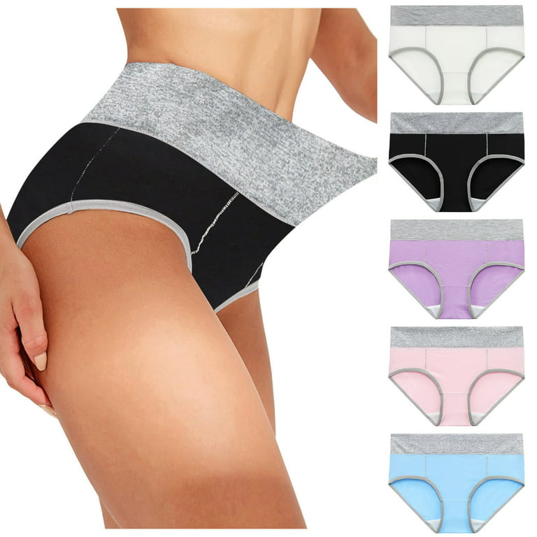 5PCS Plus Size Women Underwear Cotton High-Waist Solid Color Patchwork  Knixwear Underwear Leakproof Soft Breathable Briefs
