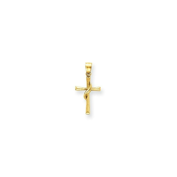 14k Yellow Gold Cross with Ribbon Pendant - .5 Grams - Measures 17x11mm