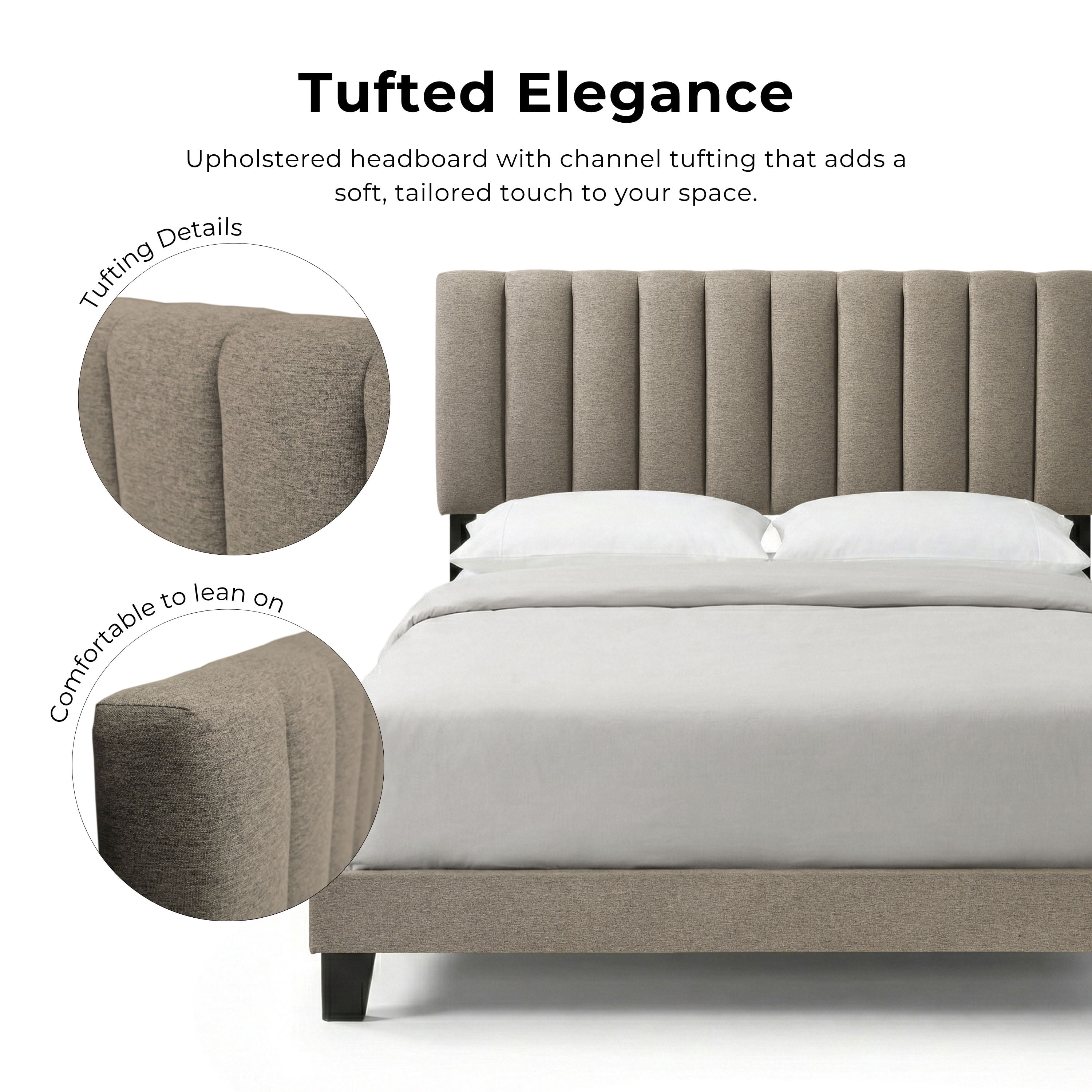 Furniture of America Talia Fabric Upholstered King Panel Bed with Channeled Headboard, Walnut