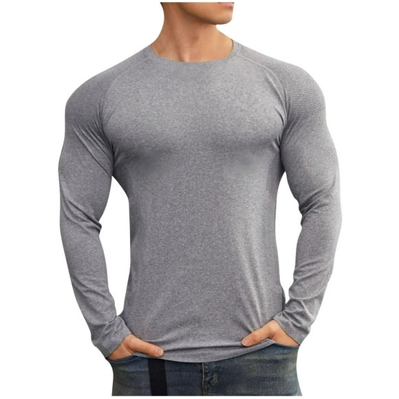 Kaemgyyd Long Sleeve Shirt for Men Stretch Compression Athletic Shirts Breathable Slim Crew Neck Undershirts for Hiking Running Workout