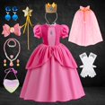 thumbnail image 1 of Vestido de princesa Peach para fiesta de cumpleaños de niñas, Vestido largo de encaje de manga abullonada rosa para baile de graduación, disfraz de Aurora para Halloween Fivean unisex, 1 of 2