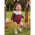 thumbnail image 6 of RUINIXCW Baby Girl Winter Outfits Long Sleeve Plaid Print Romper with Headband, 6 of 8