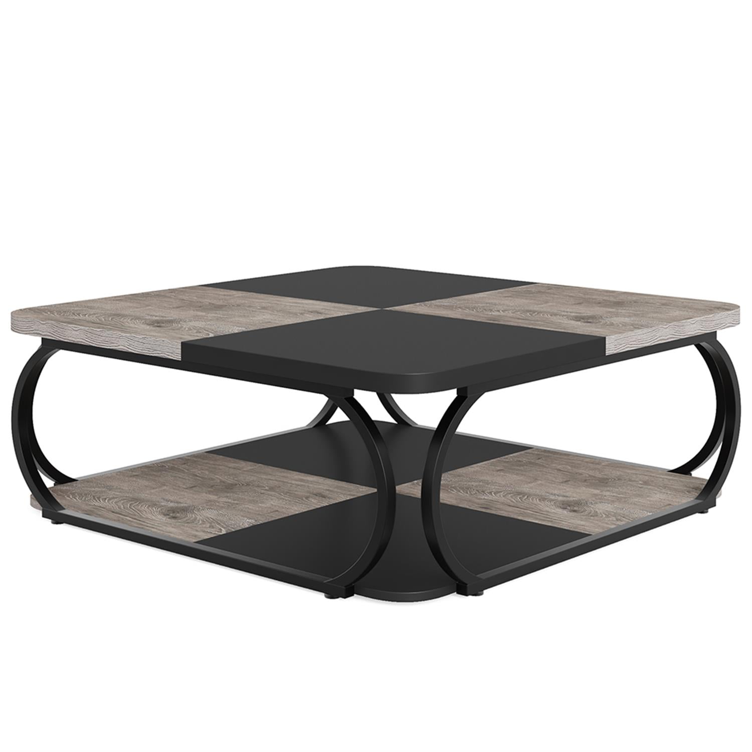 Demi Bonn Square Coffee Table, 39" Central Cocktail Table with 2-Tier Shelves for Living Room, Gray