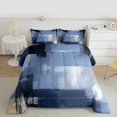 thumbnail image 2 of Homewish Grey Blue Abstract Full Size Comforter Sets, Retro Square Abstract Bedding Comforter Set, Oil Printing Artwork Reversible Bedding Sets, Breathable Home Decor, 3-Piece, 2 of 8