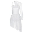 thumbnail image 5 of TiaoBug Women's Lyrical Ballet Contemporary Dance Ice Skating Asymmetrical Dress White XL, 5 of 7