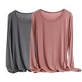 thumbnail image 1 of Timegard Plus Size Tops for Women 2pc Round Neck Lightweight Comfy Solid Color Loungewear Long Sleeve Top, 1 of 2