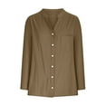 thumbnail image 5 of UAMVSH Cotton Linen Shirts for Women Solid Color Button down Casual Blouses Long Sleeve V-Neck Office Work Tops with Pockets(XX-Large,Khaki), 5 of 6