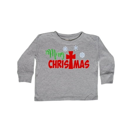

Inktastic Merry Christmas with Cross and Snowflakes Gift Toddler Boy or Toddler Girl Long Sleeve T-Shirt