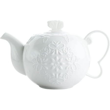 

DanceeMangoo White Porcelain Teapot with Lid 30oz Coffeepot Flower and Butterfly Embossed