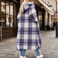 thumbnail image 7 of CHGBMOK Women Long Plaid Hooded Jacket Full Zip Up Loose Coat Casual Drawstring Hem Outerwear with Pockets, 7 of 7