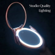 Fancii Taylor LED Lighted Travel Makeup Mirror, Rechargeable, 10x/1x Magnifying & 3 Light Settings - Compact, Portable, Large 5-inch Wide, for Handbag and Purses (Rose Gold)