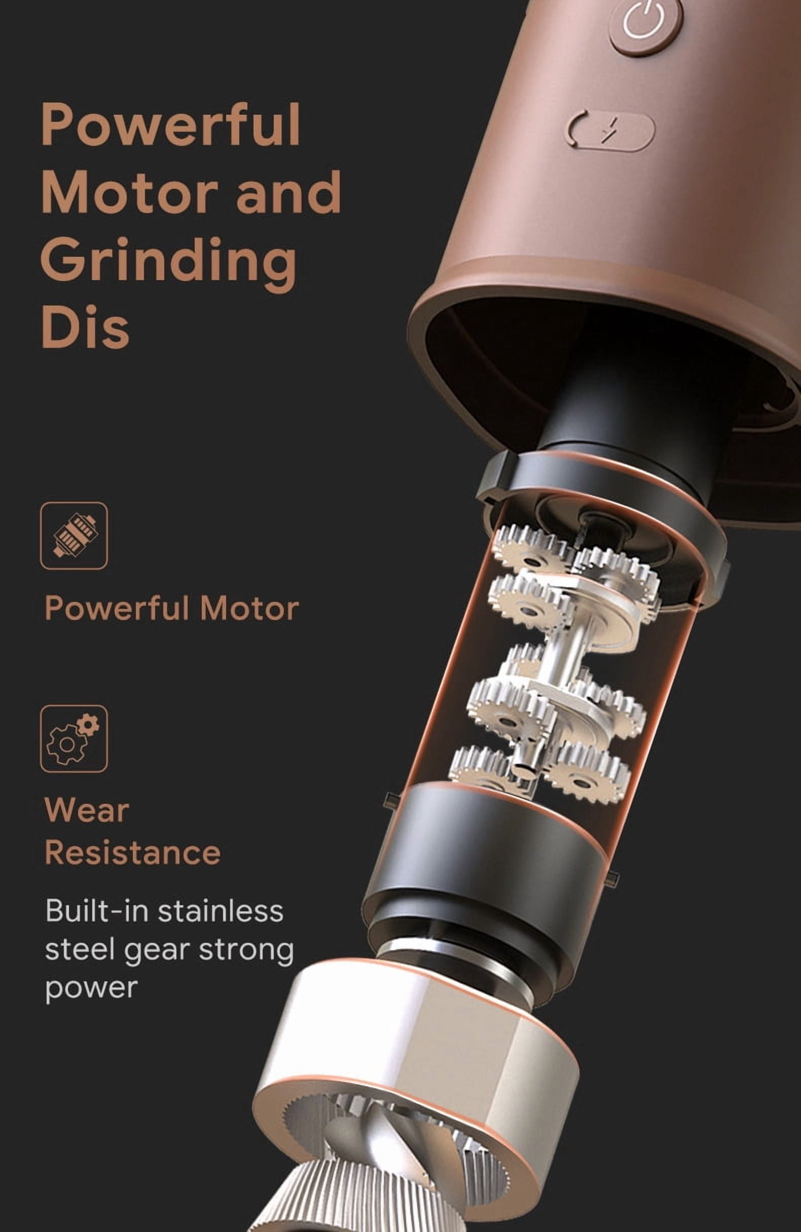 Portable Electric Coffee Grinder, USB Rechargeable Conical Burr Grinder with Adjustable Settings for Drip, Espresso, & French Press, A Compact Travel Coffee Bean Grinder