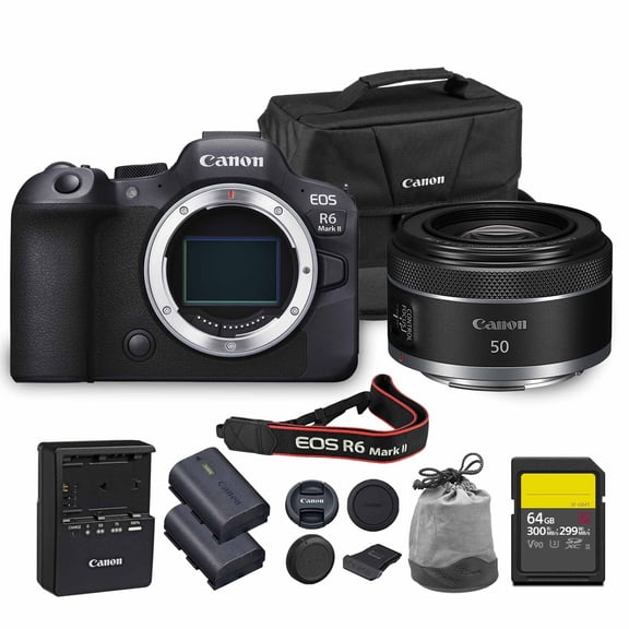 Canon EOS R6 Mark II Mirrorless Camera | 24.2MP Full Frame Sensor 4K 60p Video | Dual Pixel AF In-Body Stabilization for Professionals (5666C002)   Canon RF 50mm f/1.8 STM Lens   64GB Card   More