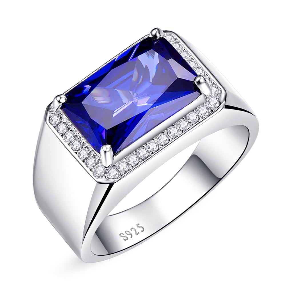 Sterling Silver Two Tone Pear CZ Halo Blue Sapphire Band Elegant Cocktail Ring 7 