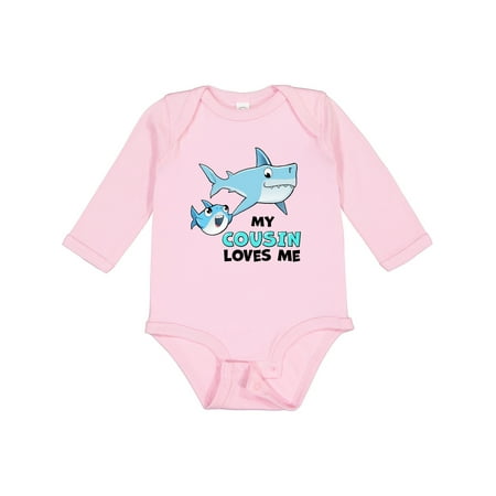 

Inktastic My Cousin Loves Me with Cute Sharks Boys or Girls Long Sleeve Baby Bodysuit