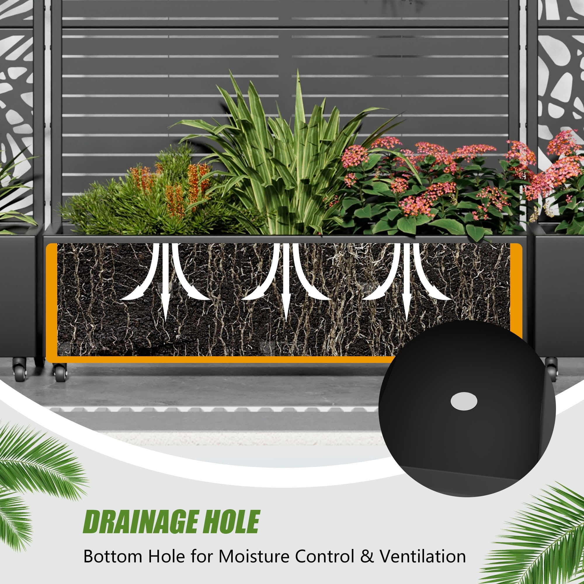 MAYEERTY 1-Pc 6 × 4FT Black Metal Raised Planter Box with Classic Louvered Trellis, 5-Pnl, for Patio Garden