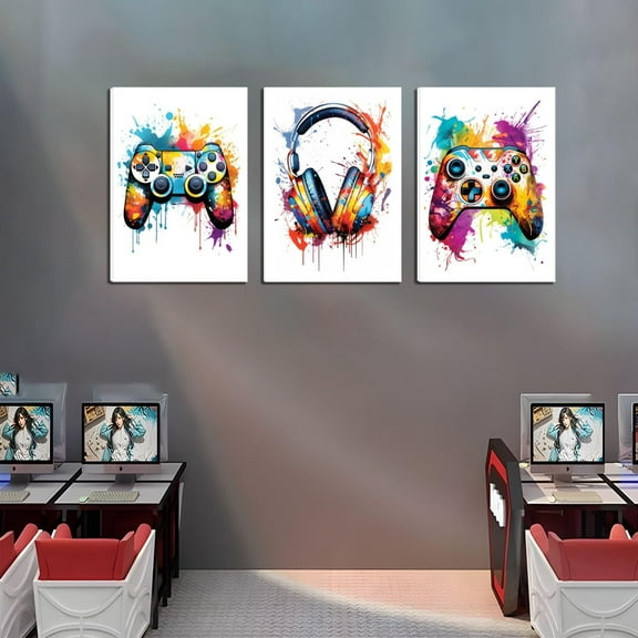 UNFFRAMED Luvia Set of 3 Gaming Room Poster Wall Art Video Gamepad Graffiti Prints Gamer Decor for Teen Boys Room Set 3 Prints 8x12