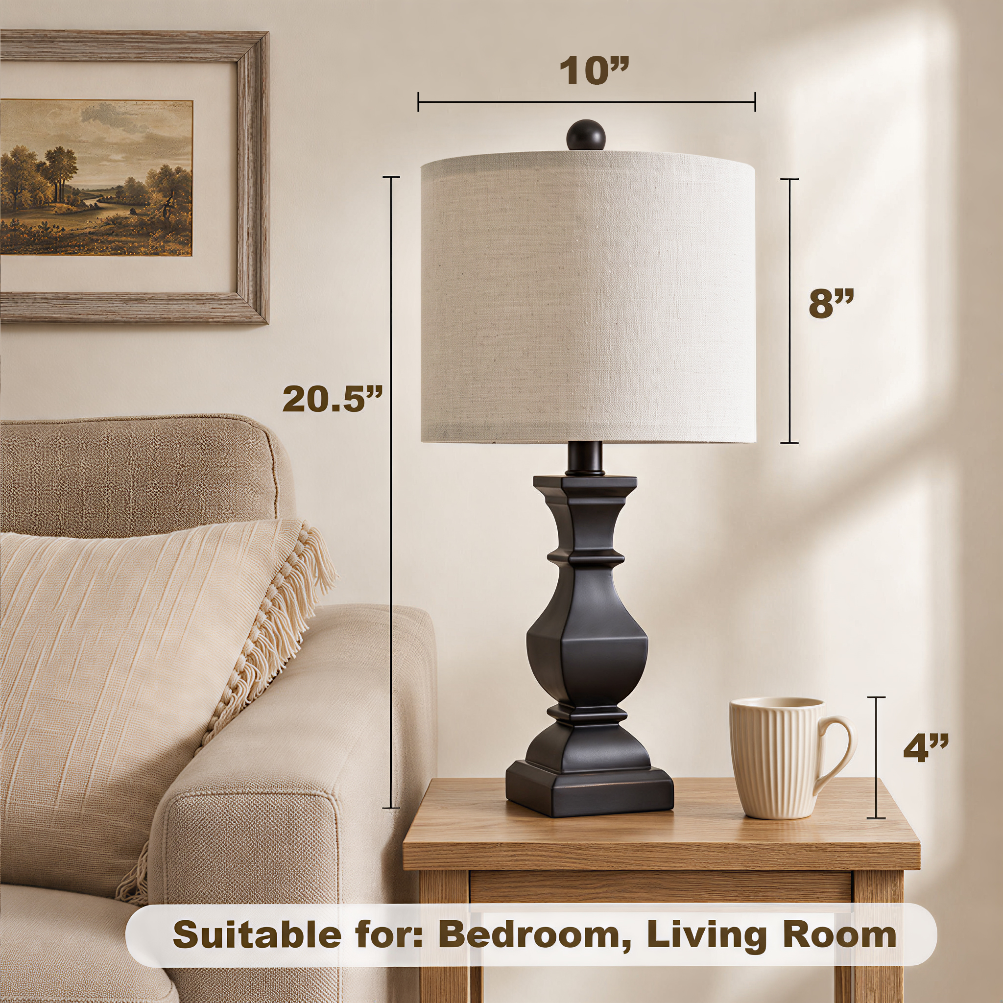 Oneach Retro Resin Table Lamps, Beige, Set of 2, 20.5 Inches photo 3