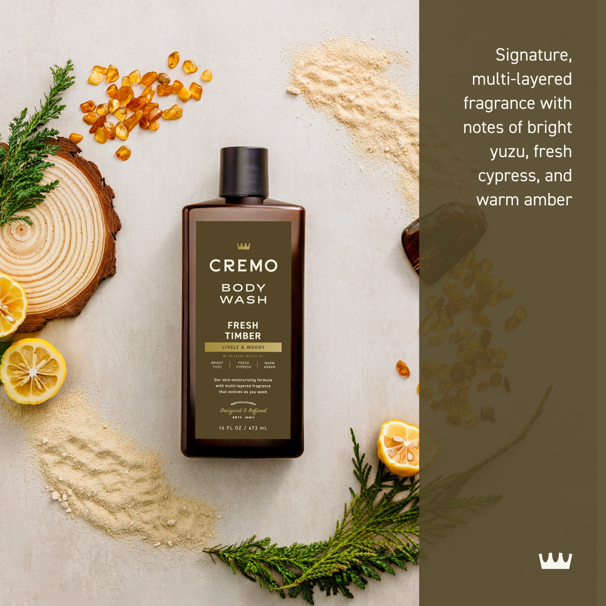 Cremo Men's Body Wash, Fresh Timber Scent, 16 fl oz