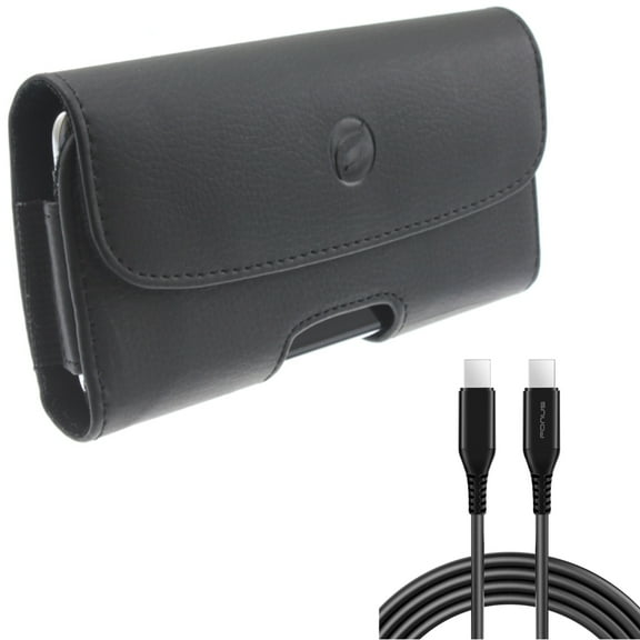 For Galaxy A73 /A23 /A14 /A13 /A03s - Case Belt Clip w 6ft Long USB-C Cable, Leather Holster Cover Pouch Loops Carry Protective Black, PD for Samsung Galaxy A73 /A23 /A14 /A13 /A03s