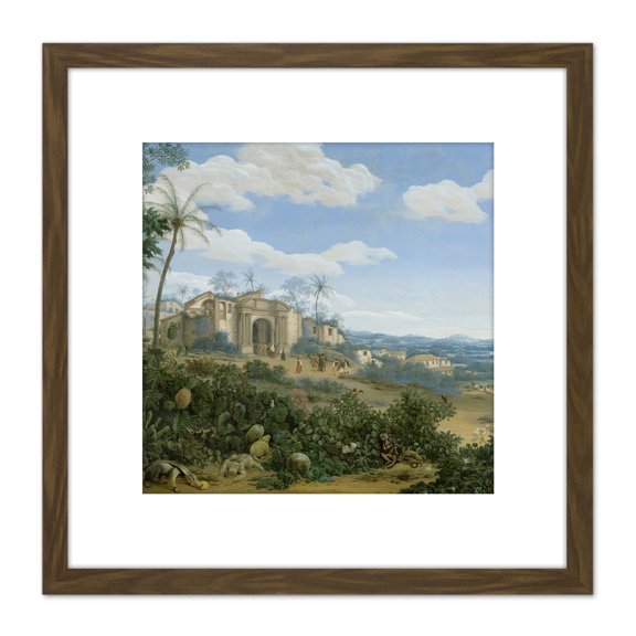 Frans Jansz Post View Of Olinda Brazil Painting 8X8 Inch Square Wooden Framed Wall Art Print Picture with Mount