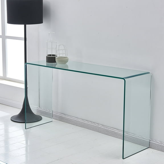 Newboti Furniture Glass Console Table, Transparent Tempered Glass Console Table with Rounded Edges Desks, Sofa Table 18601