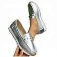 thumbnail image 4 of RUIYANQI Women's Metallic Loafers Chain Accent Slip On Shoes Casual Platform Moccasins Trendy Outdoor Walking Footwear Fashion Driving Shoes Silver Women Sandal, 4 of 9