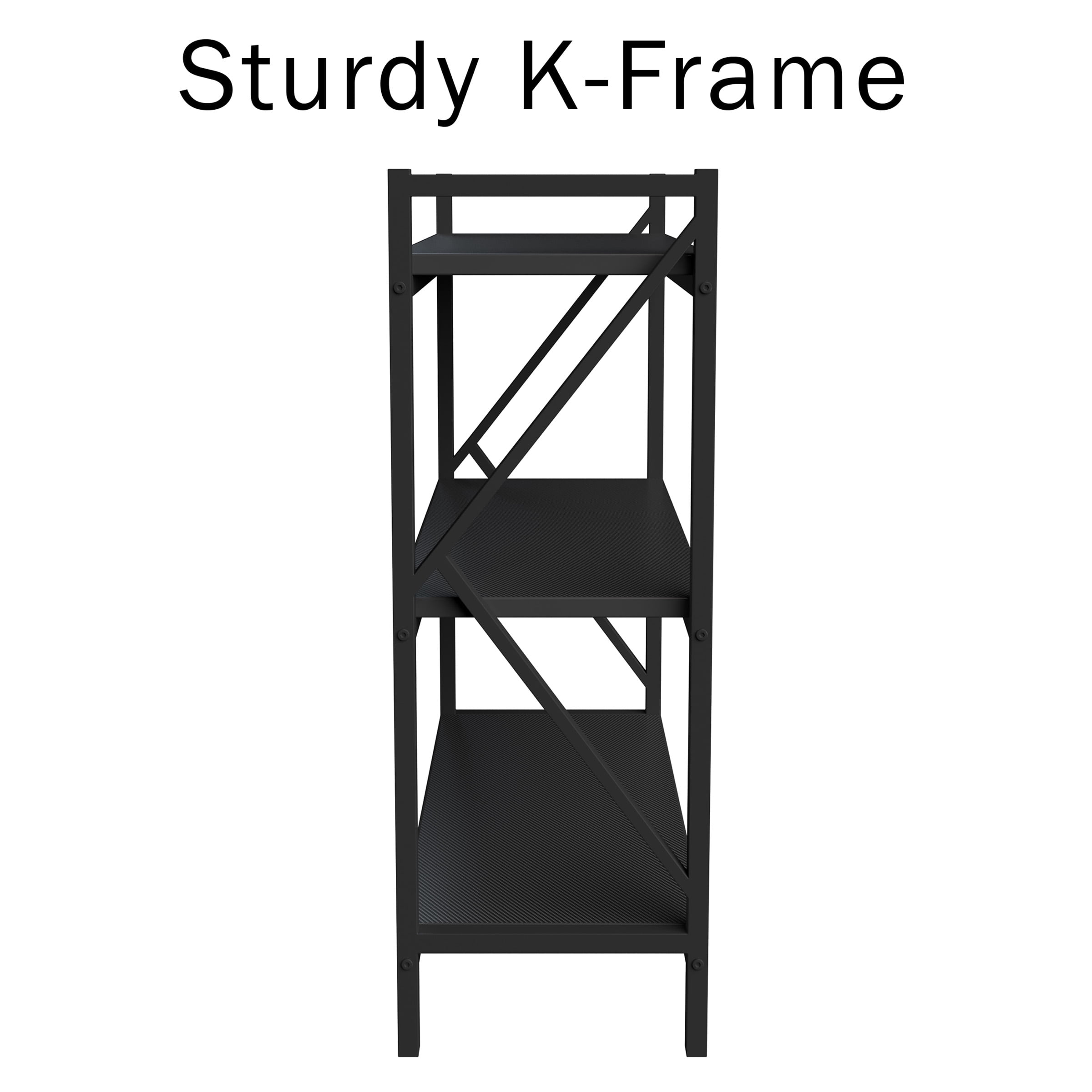 Lavish Home Book Shelf - 3 Shelf Bookcase with Carbon Fiber Textured Finish and K-Shaped Legs - Bookshelves Pair with Gaming Desks, Black
