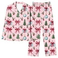 thumbnail image 5 of Hxshgdsn Christmas Pajamas Set For Women Graphic Printed Button Down Shirt And Elastic Waist Pant Loungewear Pink 3 Xl, 5 of 5