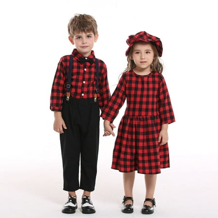 

Odeerbi Clearance Family Matching Outfits Girls Boys Sling Gentleman Formal Dress Suit Long Sleeve Plaid Shirt Bib Overall Autumn Clothes