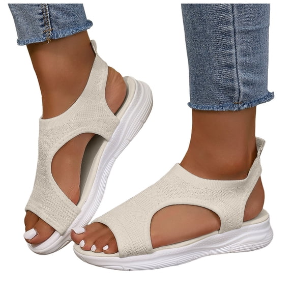 Flip Flops for Women Boho Flower Slip on Wedge Sandals Casual Summer Platform Orthopedic Walking Shoes Beige Size 6