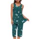 thumbnail image 1 of Conjunto de Verano para las Mujeres Casual Impreso sin Mangas Cuello Redondo Y Pantalones Recortados de Dos Piezas, 1 of 6