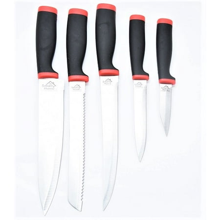 Smart Home 5 pc Essential Knife Set - Black/Red